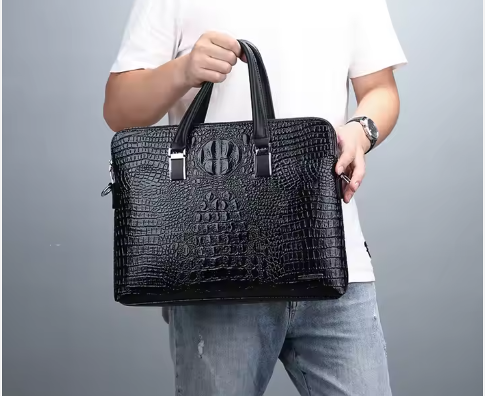 Crocodile PU Leather Briefcase Business Office Briefcase Laptop Bag for Men